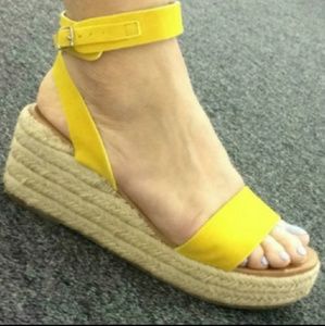 New Yellow Espadrilles Platform Wedge Sandals